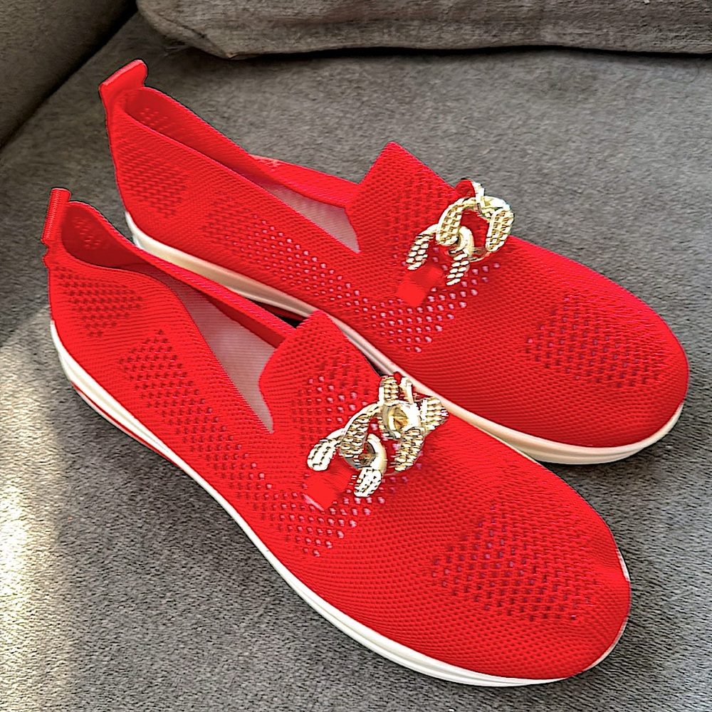 Slip on open weave shoes